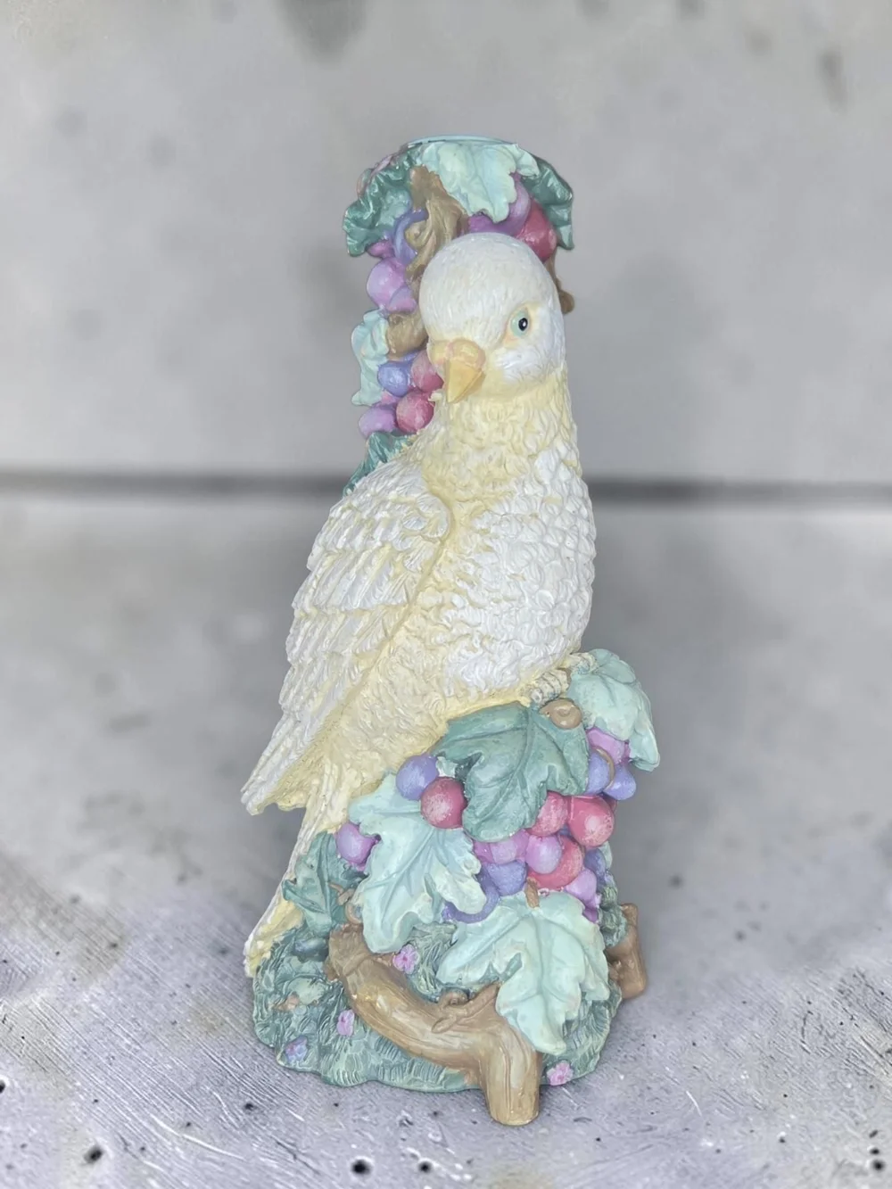 ​Innovation Vintage Resin Figural Bird & Grapes Candle Holder 8.5